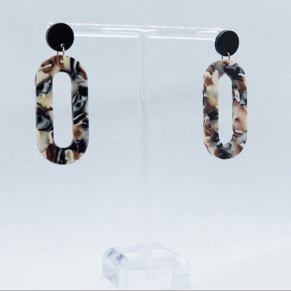 Urban Outfitters Oval Marbled Acrylic Earrings Chunky Retro Trendy - Picture 2 of 4